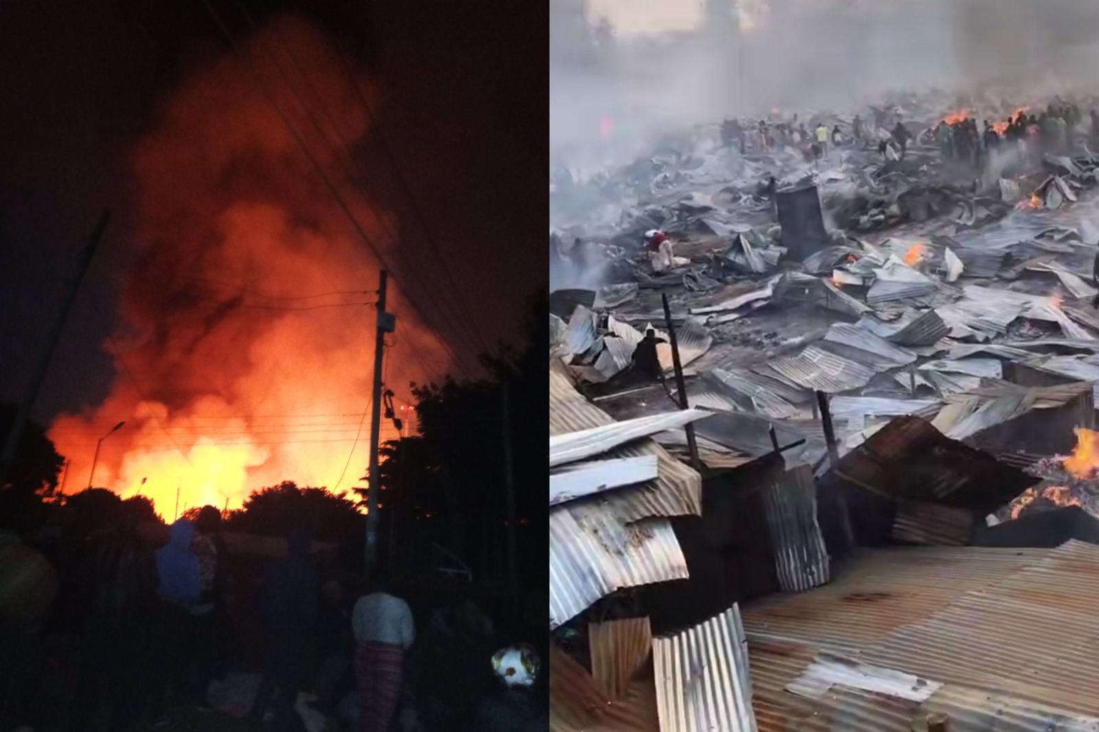 A photo collage of fire at Toi market in Kibera.